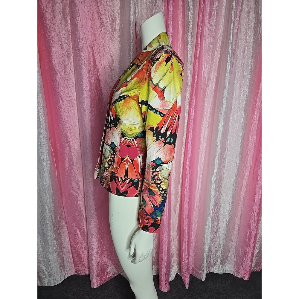 Chico's Colorful Floral Watercolor Artsy Lined Cropped Jacket Size XS 0/4 - Picture 8 of 14